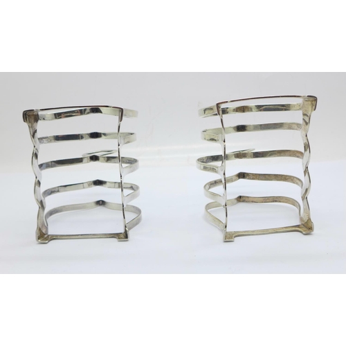 825 - Two silver toast racks, Birmingham 1937 and 1938, 124g