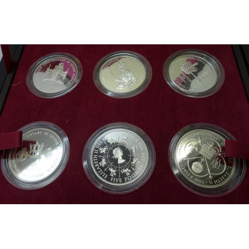 835 - A Royal Mint .925 silver proof coin set, Queen Elizabeth II 40th Anniversary Coronation Collection, ... 