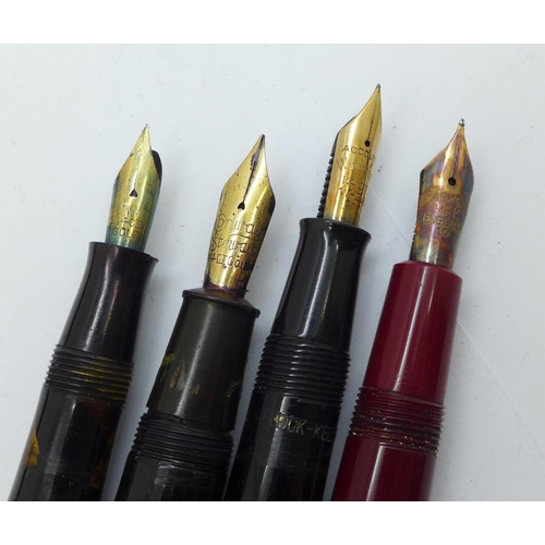 878 - Nine fountain pens, six with gold nibs including Waterman and Conway Stewart