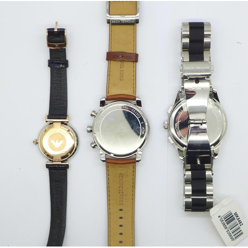 892 - Two Michael Kors wristwatches and an Emporio Armani wristwatch