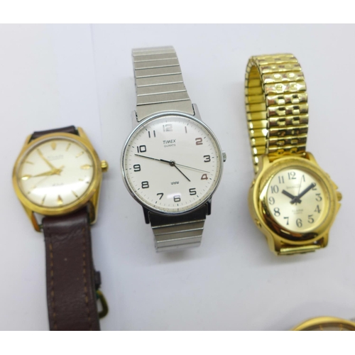 920 - A Nivada Aquamatic wristwatch, five other wristwatches and a gold filled full hunter pocket watch