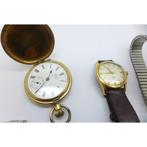 920 - A Nivada Aquamatic wristwatch, five other wristwatches and a gold filled full hunter pocket watch