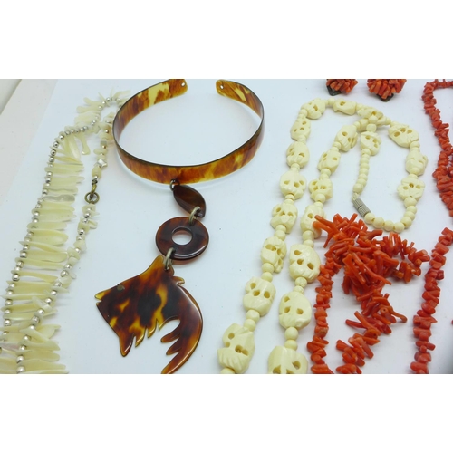 923 - Coral, bone, and mother of pearl jewellery