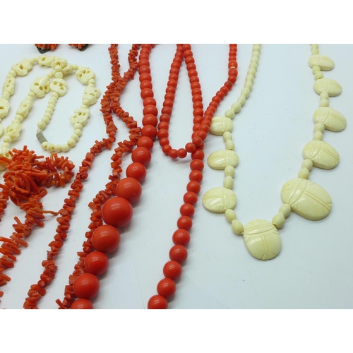 923 - Coral, bone, and mother of pearl jewellery