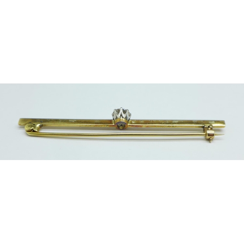 968 - A yellow metal and diamond bar brooch, diamond weight approximately 1/2 carat, 4.9g