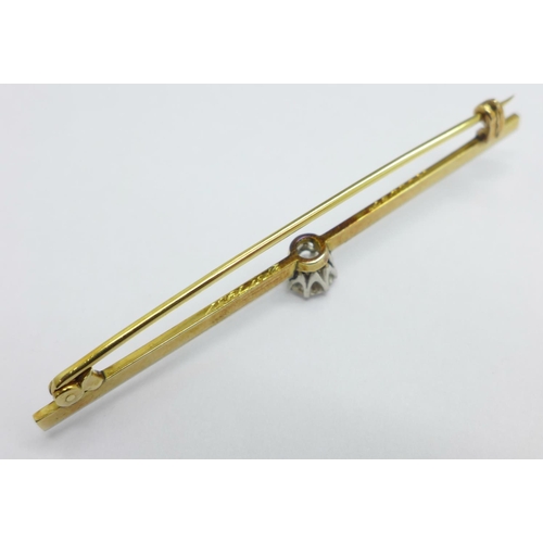 968 - A yellow metal and diamond bar brooch, diamond weight approximately 1/2 carat, 4.9g