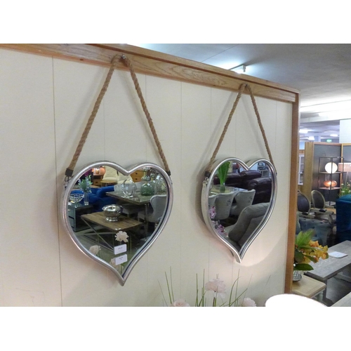 1412 - A set of two silver heart mirrors with rope hangers (1838914)   #