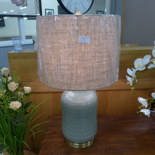 1474 - A Clifton sage green ceramic table lamp with natural linen shade (HV705649)