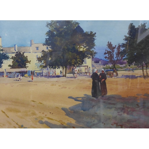 10 - Michael Crawley, The Village Square, watercolour, 29 x 40cms, framed