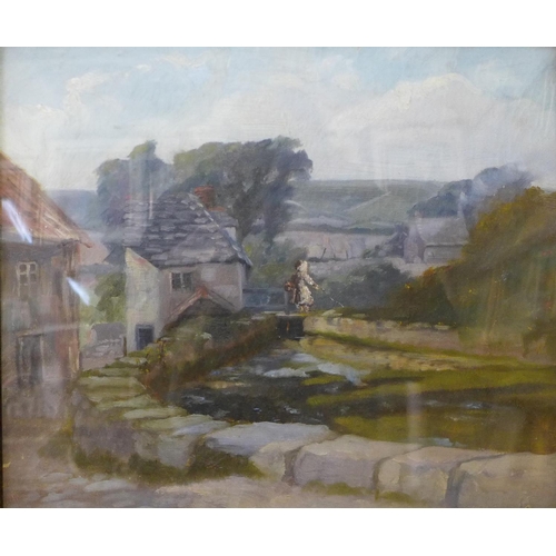 13 - English School, Derbyshire river landscape, oil on canvas, unsigned, 30 x 35cms, framed