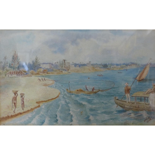 14 - Colonial School (19th Century), Indian coastal scene, watercolour, monogrammed H.W.R. and dated 1896... 