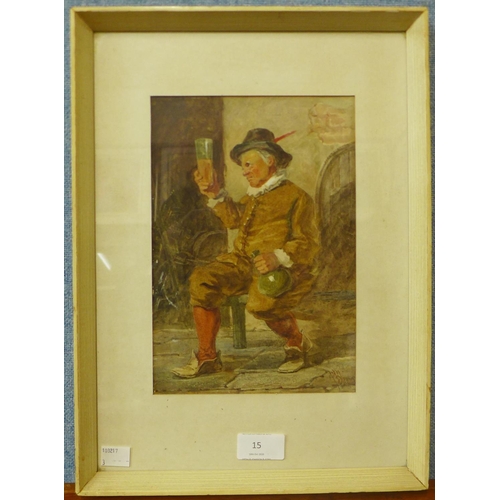 15 - P.M Blemmer, portrait of a merry gentleman, watercolour, 24 x 16cms, framed