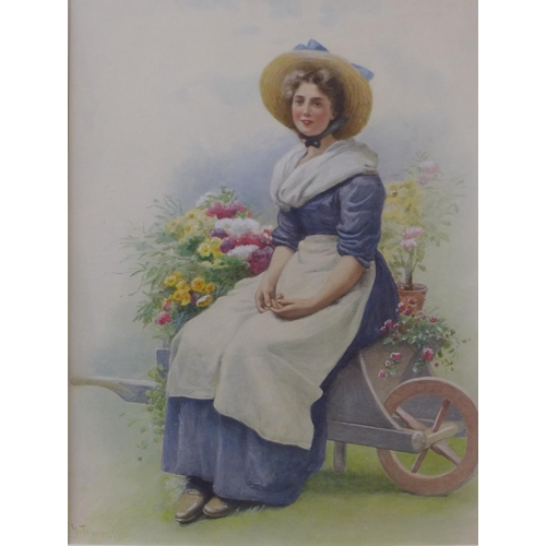 2 - H. Travers, portrait of a flower seller girl, watercolour, dated 1897, 48 x 36cms, framed