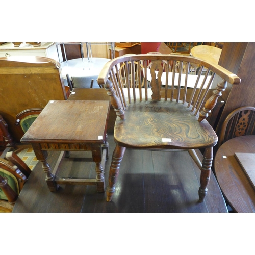 259 - A Victorian elm Windsor chair, a/f and an oak stool