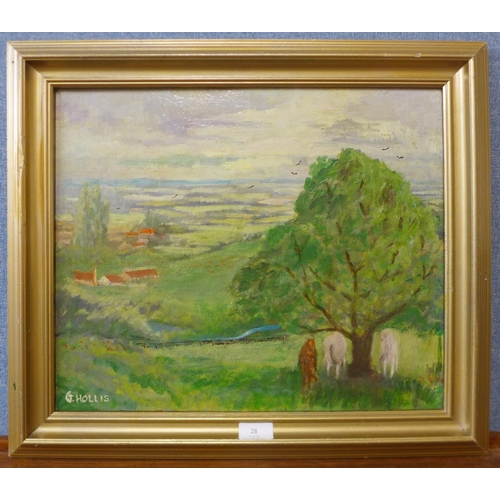 28 - Gerald Hollis, South Downs, oil on canvas, dated 1938, 37 x 45cms, framed