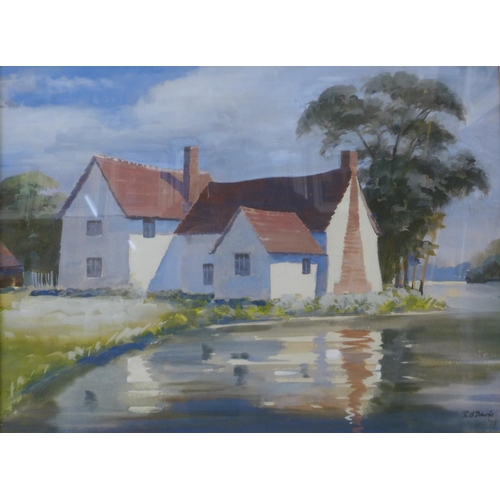 29 - R.B. Davis, river landscape with country house, watercolour, dated 1973, 35 x 48cms, framed