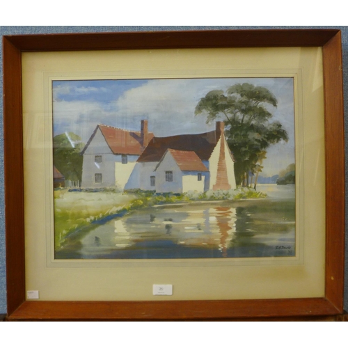 29 - R.B. Davis, river landscape with country house, watercolour, dated 1973, 35 x 48cms, framed