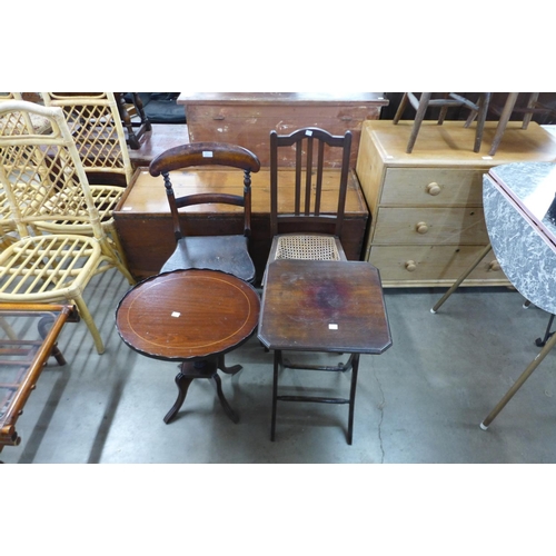 315 - A mahogany folding occasional table, wine table and two chairs