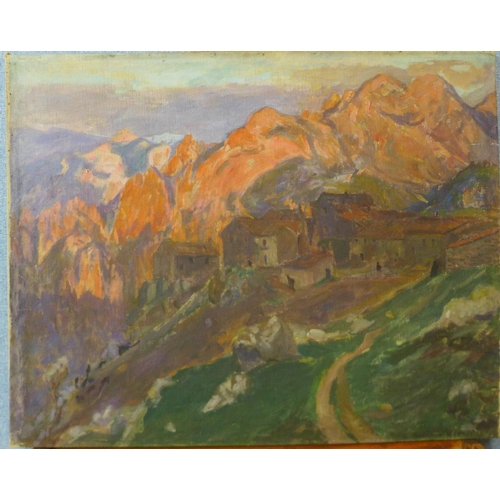 34 - Elizabeth Baldwin Warn (1866-1943), Italian mountain village, oil on canvas, dated 1923, 61 x 77cm, ... 