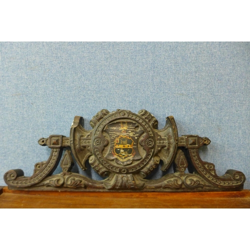 347 - An 18th Century Dutch armorial carved oak door pelmet, a/f