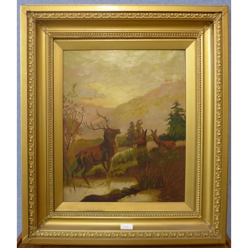 34b - Ada White, Highland scene with a stag and deers, oil on canvas, dated 1900, 50 x 40cms, framed