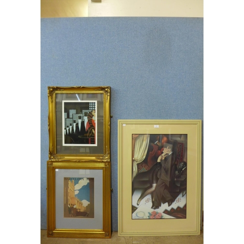 381 - Three Art Deco style prints, framed