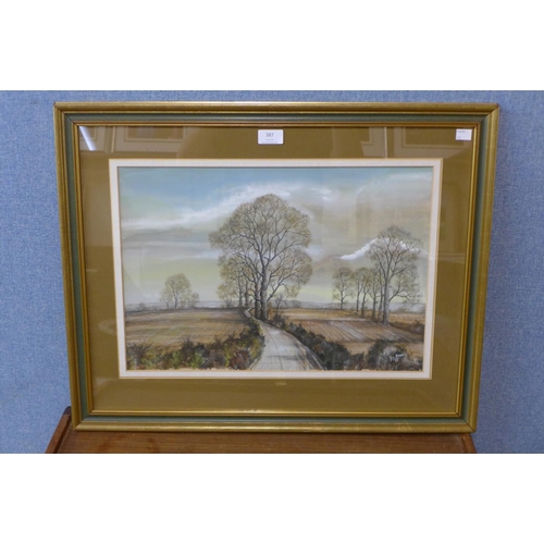 387 - John Straw, rural landscape, gouache and watercolour, dated 1983, framed