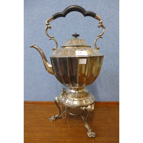 41 - An E.P.N.S. tea pot on stand