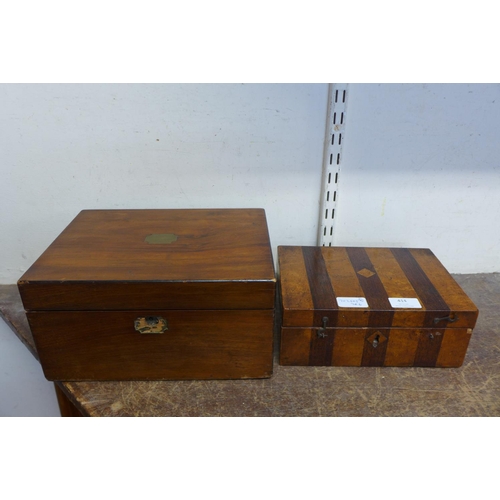 414 - A Victorian walnut writing slope and a lady's sewing box