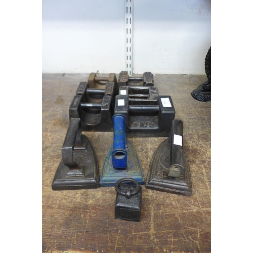 416 - Cast iron weights and irons