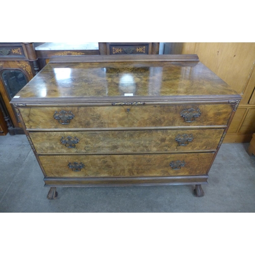 49 - A 1930's burr walnut and parcel gilt chest of drawers