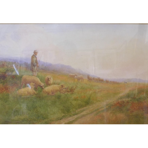 5 - Arthur Stanley Wilkinson (1860-1930), landscape with shepherd and flock, watercolour, 32 x 49cms, fr... 