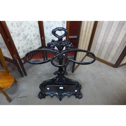 56 - A Victorian painted cast iron stick stand, manner of Coalbrookdale