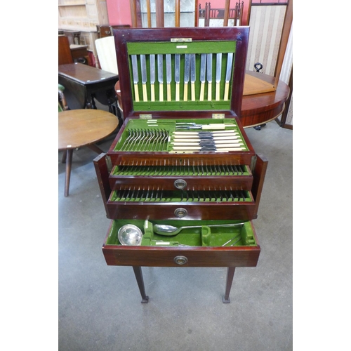 81 - An Edward VII mahogany cased plated canteen of cutlery on stand, Walker & Hall, Sheffield