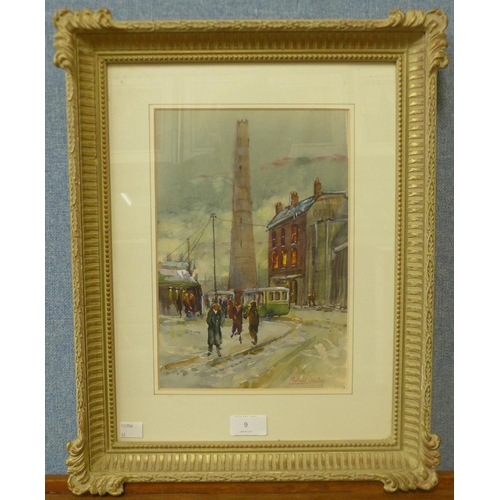 9 - Michael Crawley, Winter, The Old Shot Tower, Derby, watercolour, 29 x 20cms, framed