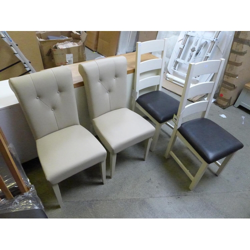 1874 - A pair of white painted side chairs plus a pair of beige button back chairs  *This lot is subject to... 