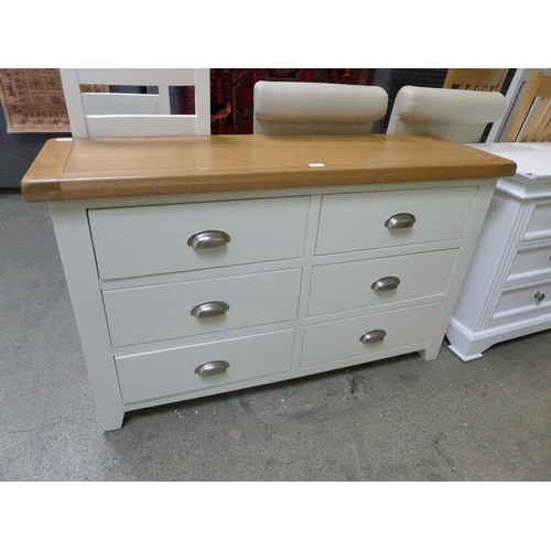 1900 - A cream and oak chest of six drawers - damaged  *This lot is subject to VAT