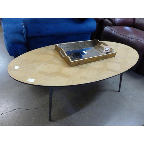 1367 - An oval parquetry and steel coffee table