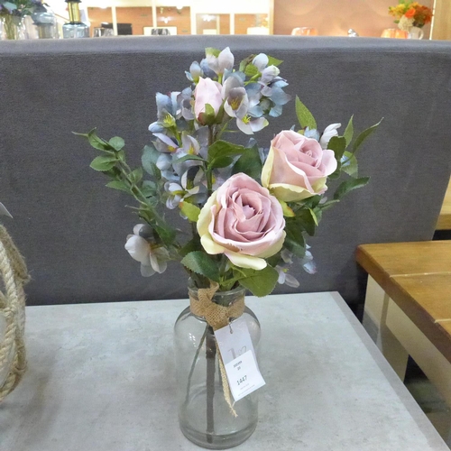 1447 - A dusky pink and blue mixed arrangement in a glass vase (5061708)   #