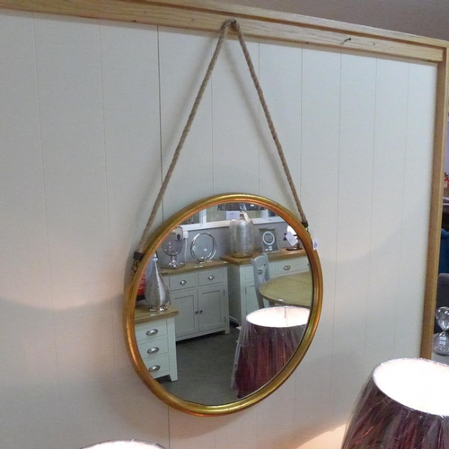 1487 - A circular gilt framed mirror with rope hanger (JRG1114)   #