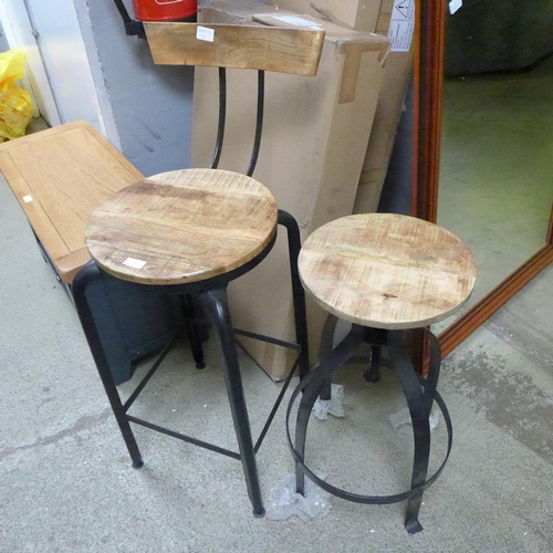 1906 - Two hardwood and steel bar stools