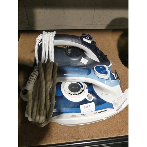 3158 - Bosch Steam White And Blue Iron (requires attention) and a Phillips Powerlife 2400w iron (205-103) *... 