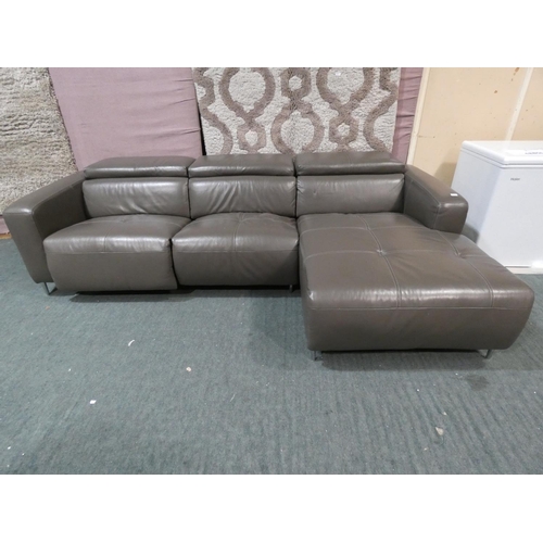 3359 - A grey leather power reclining chaise corner sofa (205) * This lot is subject to VAT