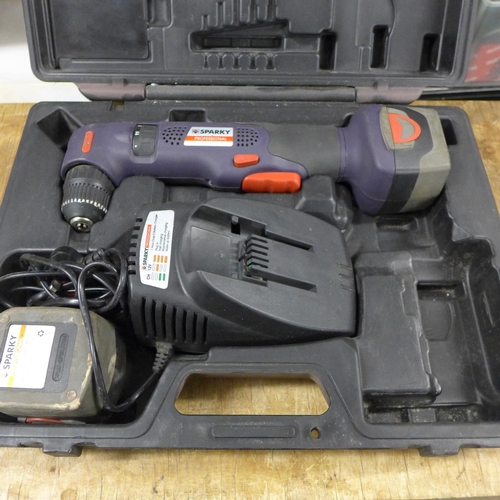 2029 - Sparky 90° battery drill with charger and spare battery