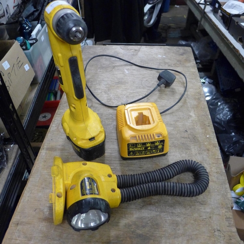 2056 - DeWalt 18v battery angle drill, charger & torch