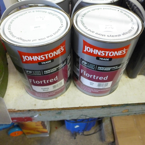 2072 - 2 x 5ltr Tins of Johnstone's Trade Flortred - safety blue for use on concrete, steel and wooden floo... 