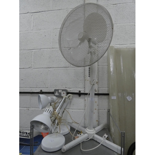 2382 - 2 Anglepoise lamps, pedestal fan - all W