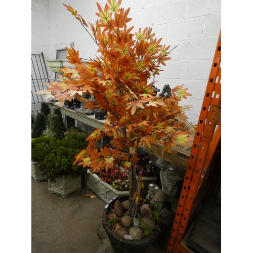 2647 - Artificial acer style tree in plastic pot with stones