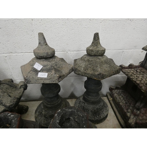 2653 - Pair of large 2 piece stone pagodas