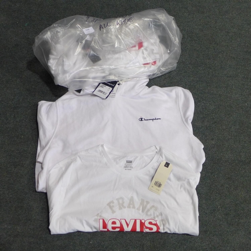 3348 - Six men's Levi t-shirts and one Champion hoodie - all white * This lot is subject to VAT